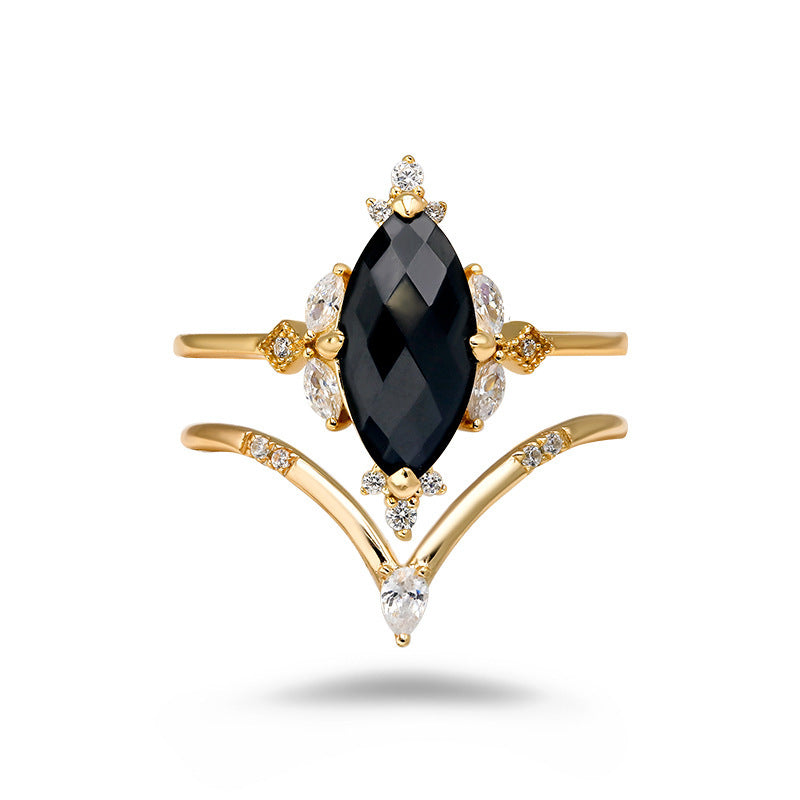 Sparkle Crown Ring Set with Black Onyx