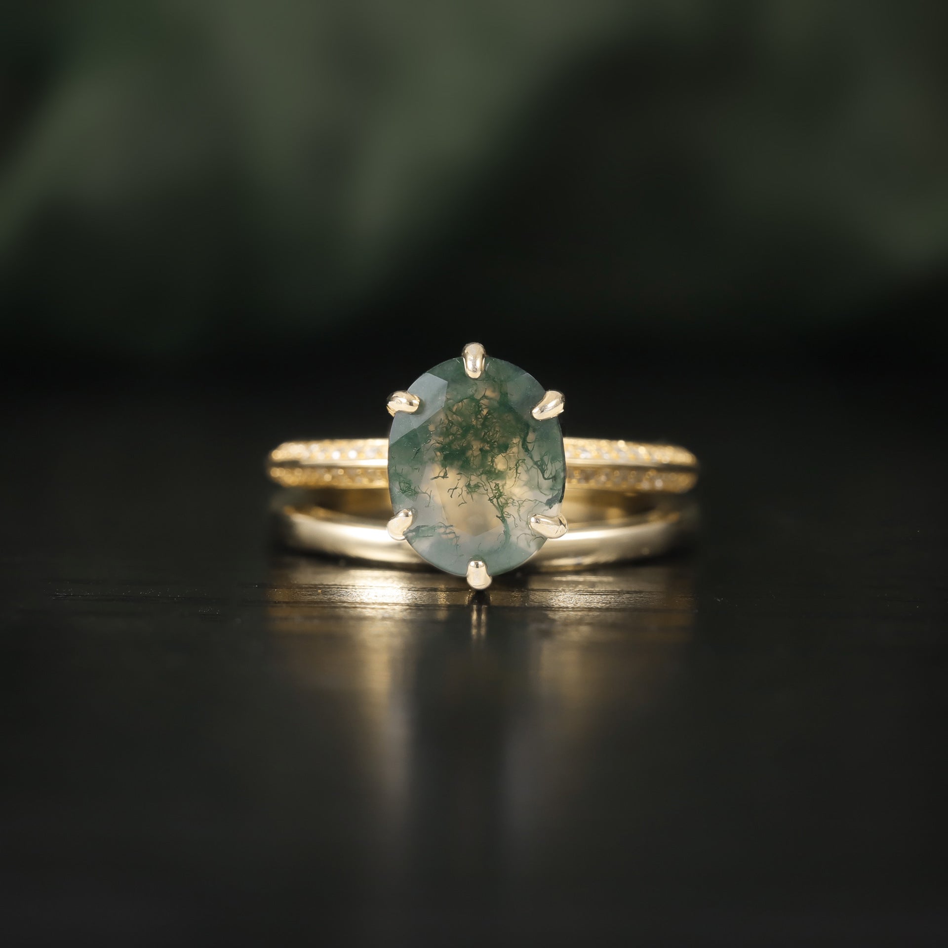 Verdant Geometry Moss Agate Ring Set