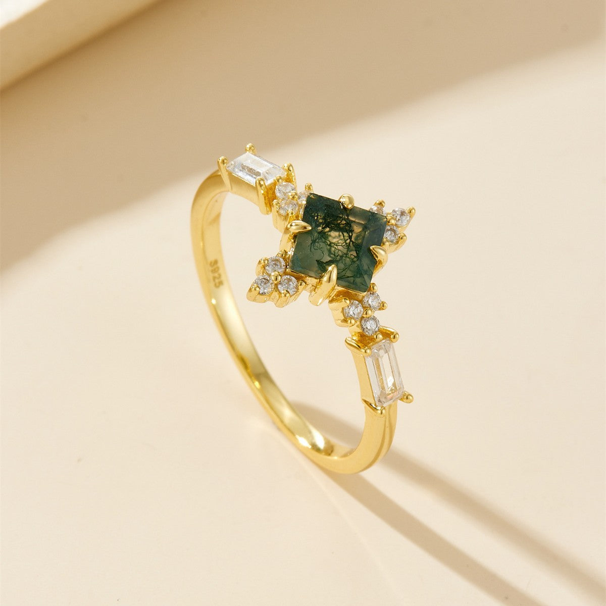 Square Cut Moss Agate Stacking Ring Set