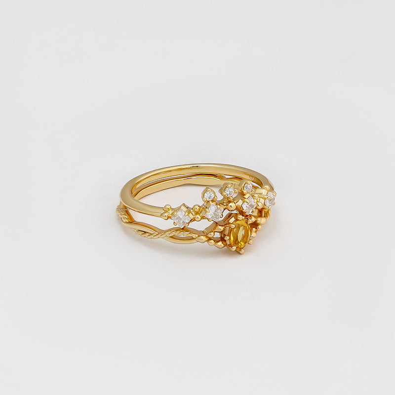 Golden Crown Citrine Ring Set