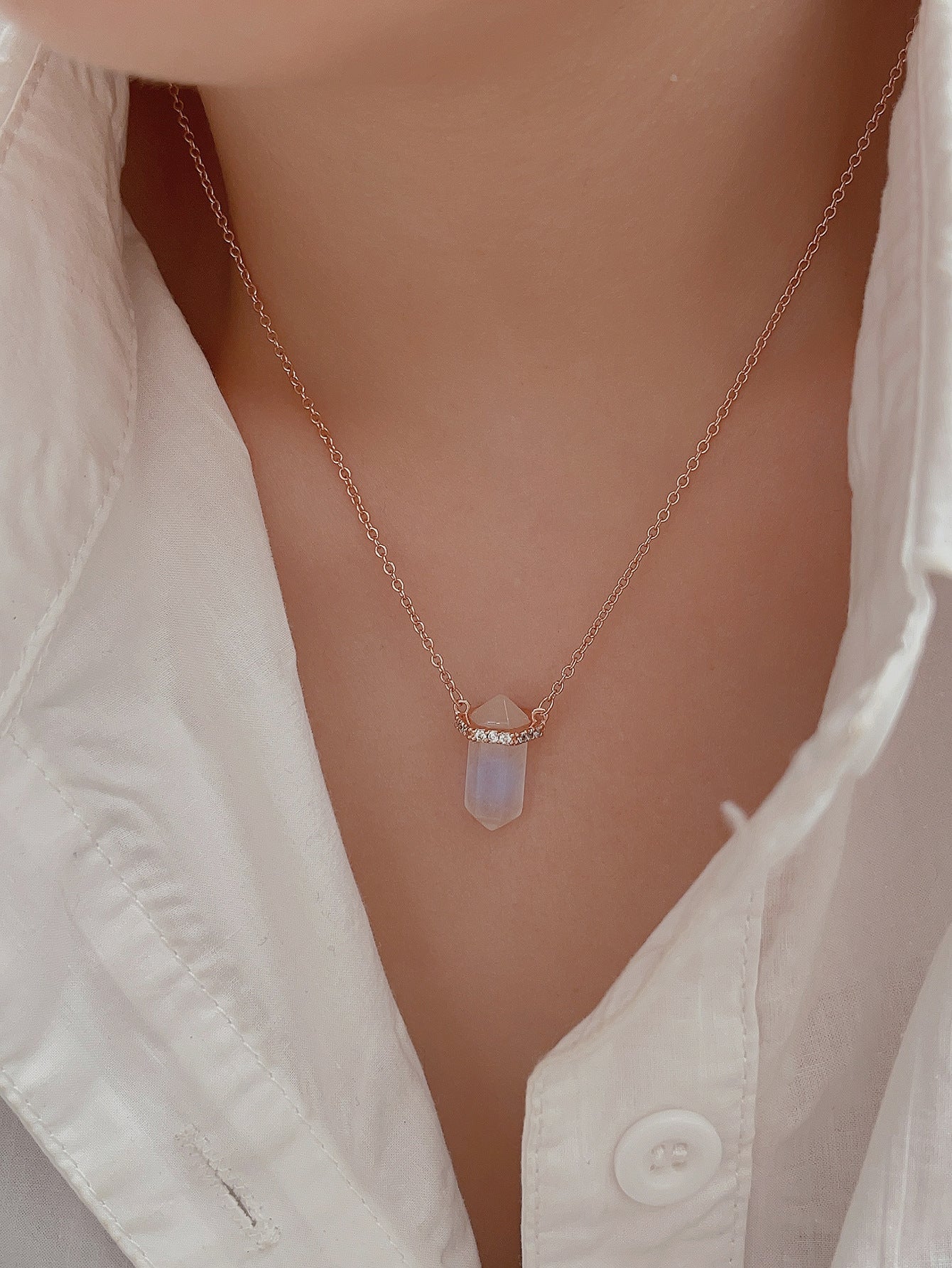 Minimalist Sterling Hexa Moon Necklace