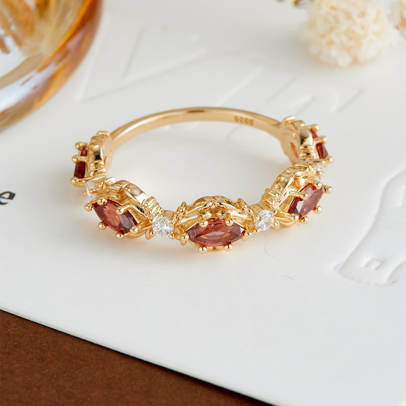 Marquise-Cut Garnet Band Ring