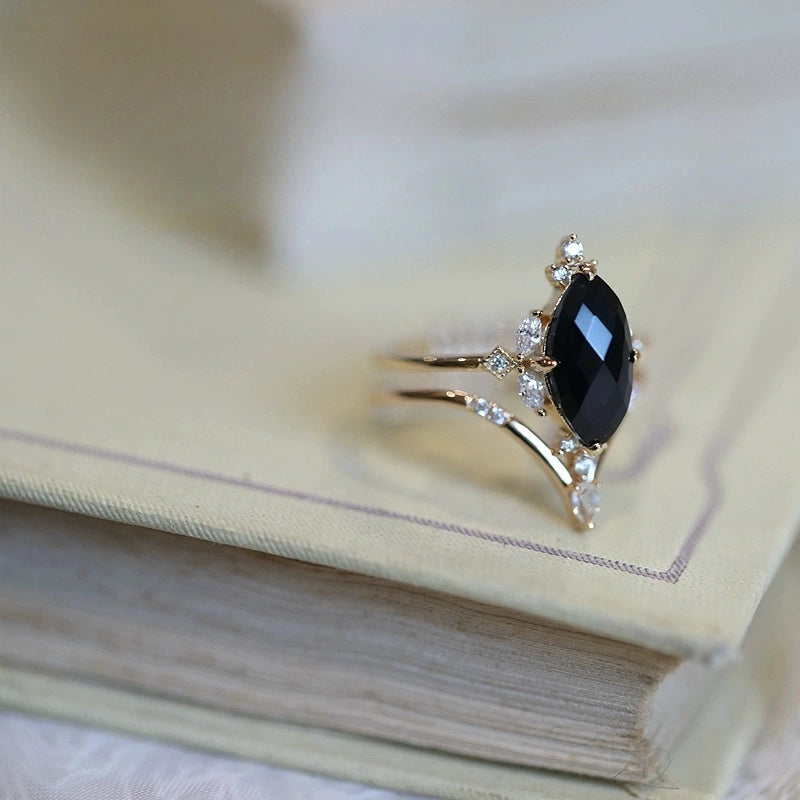 Sparkle Crown Ring Set with Black Onyx