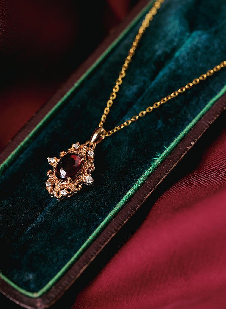 Vintage Bloom Garnet Necklace
