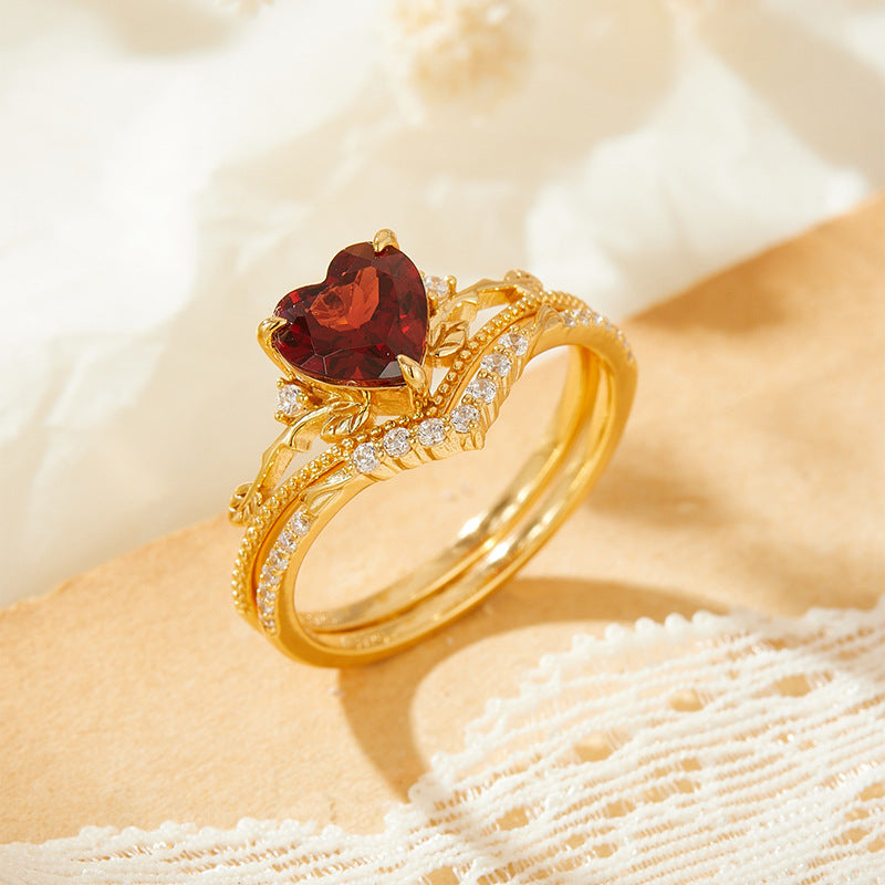 Crimson Heart Garnet Ring Set