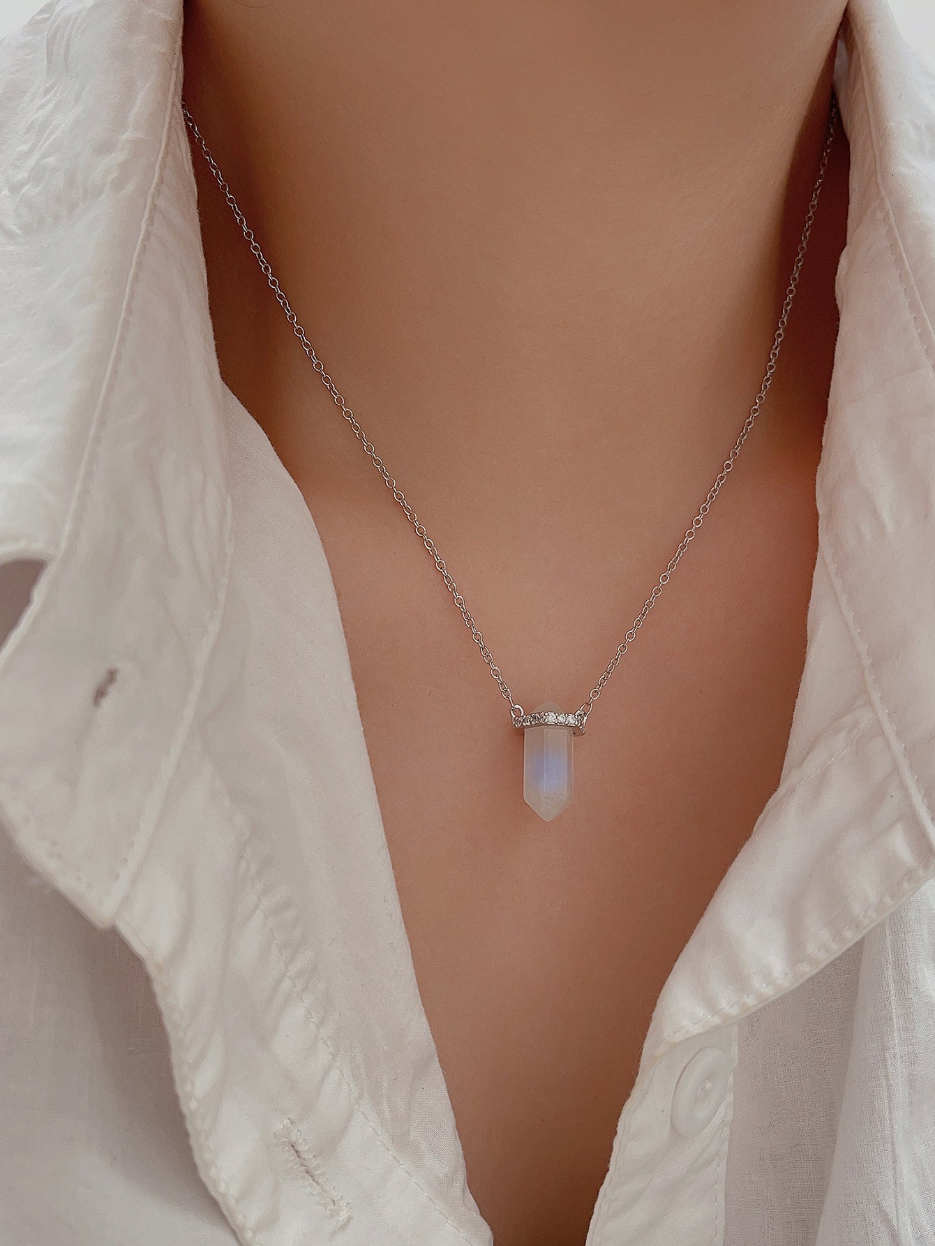 Minimalist Sterling Hexa Moon Necklace