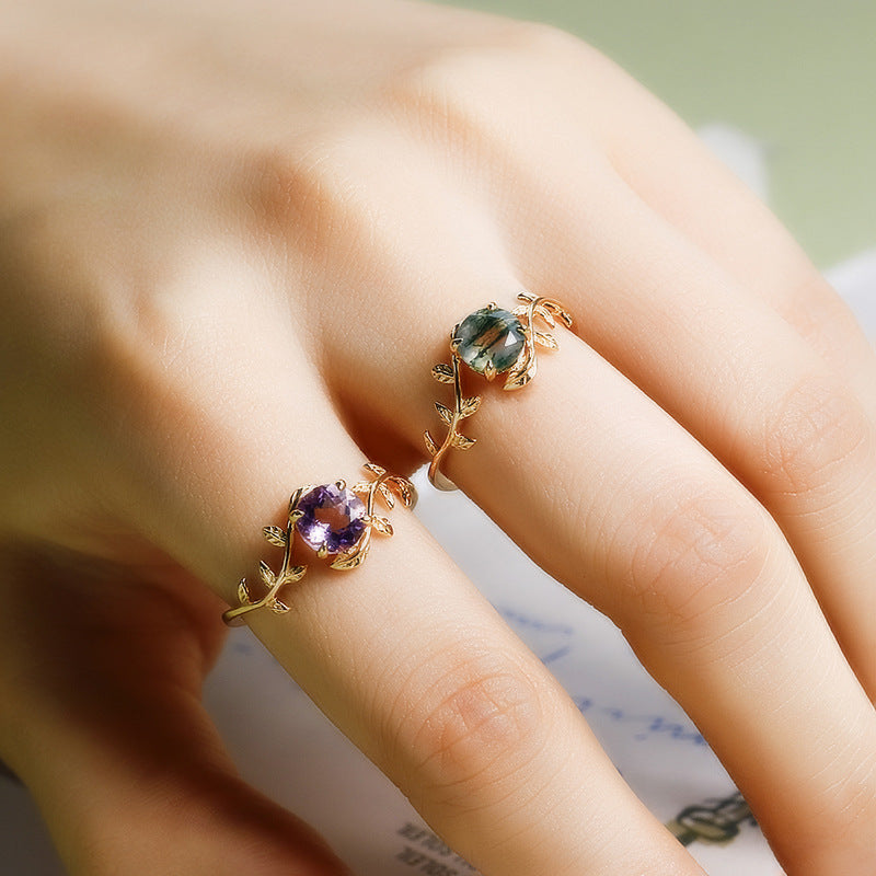 Moss Agate Vine Ring