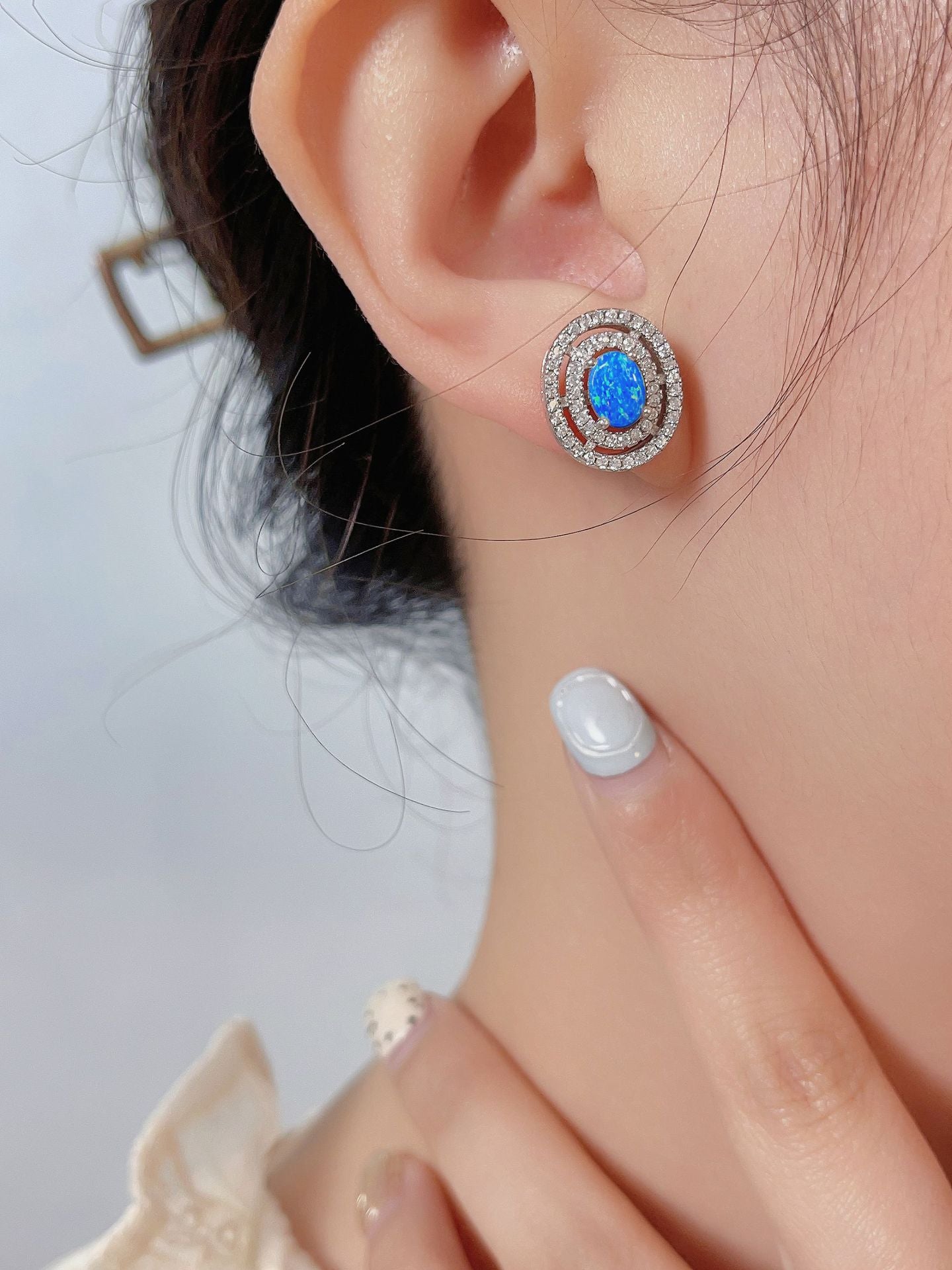 Celestial Orbit Blue Opal Stud Earrings