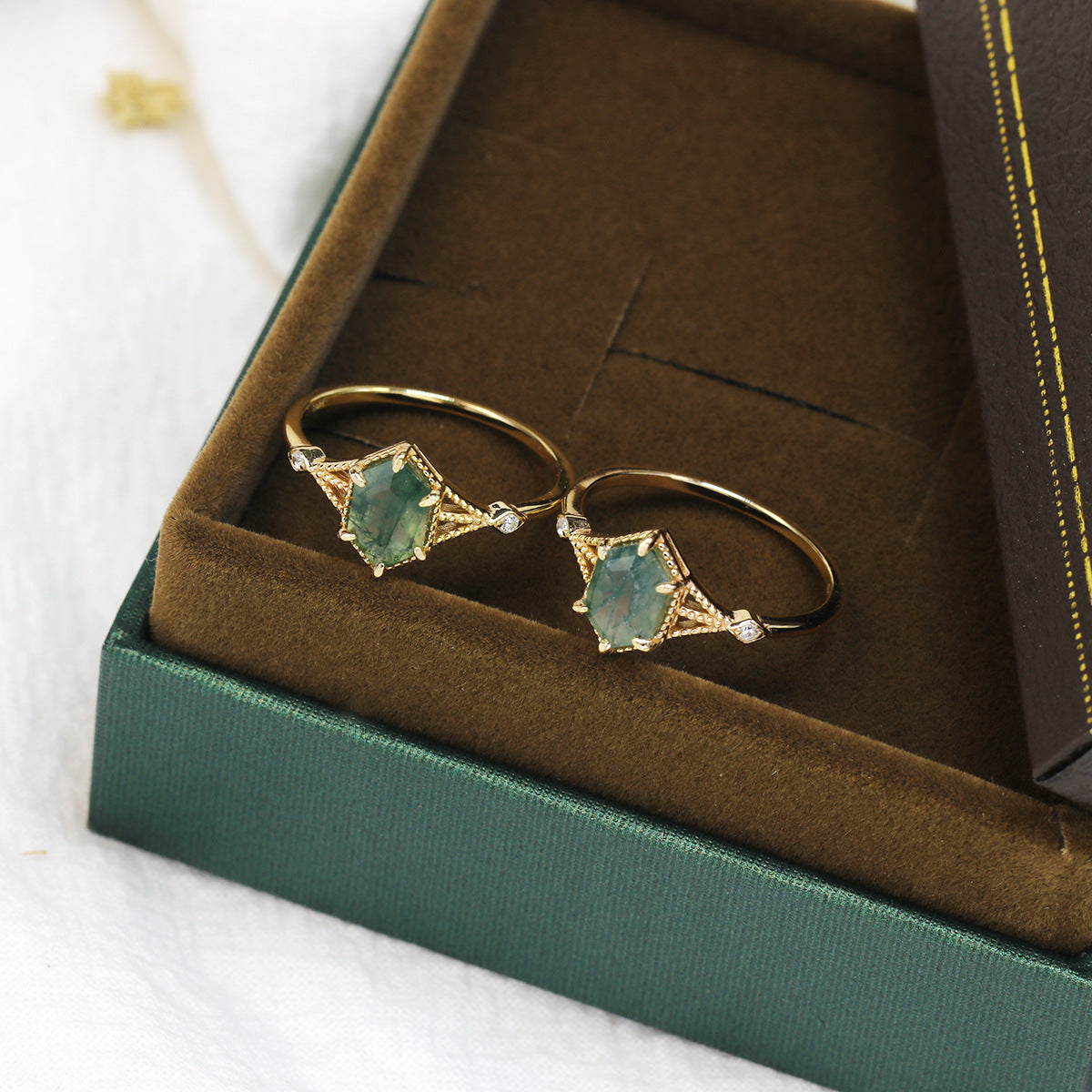 Verdant Prism Moss Agate Ring