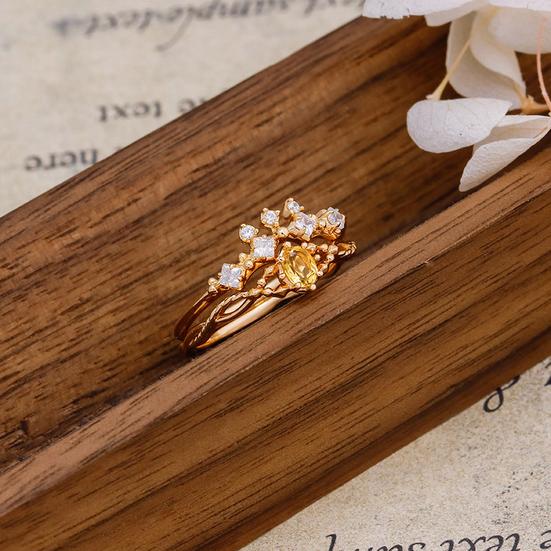 Golden Crown Citrine Ring Set