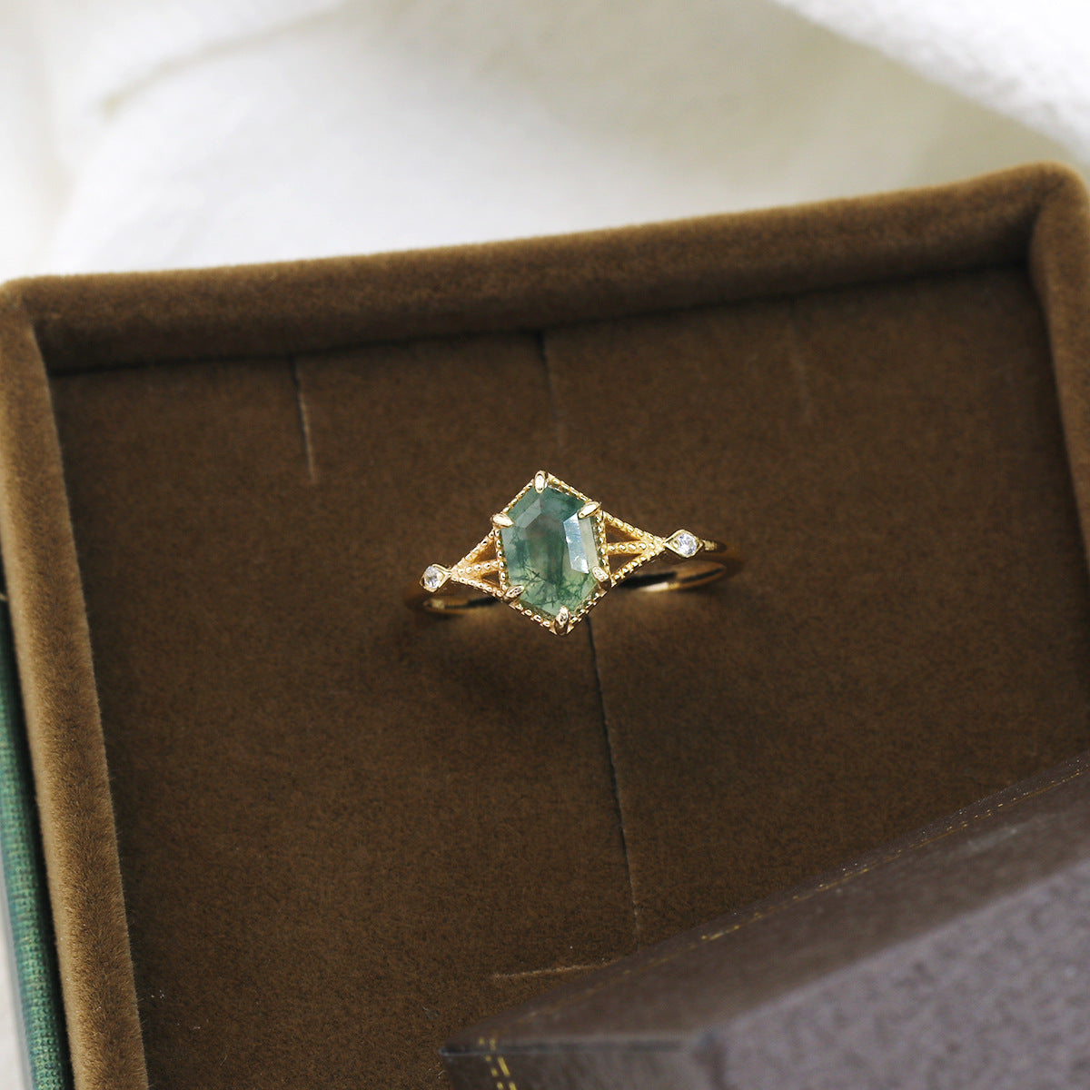 Verdant Prism Moss Agate Ring