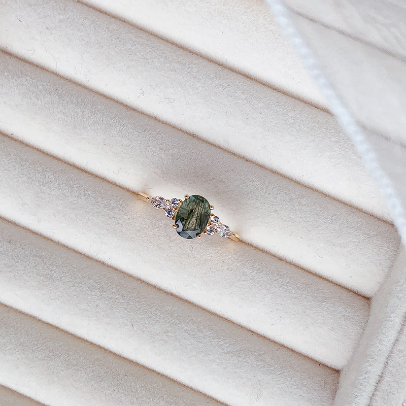 Oval Green Rutilated Quartz Ring