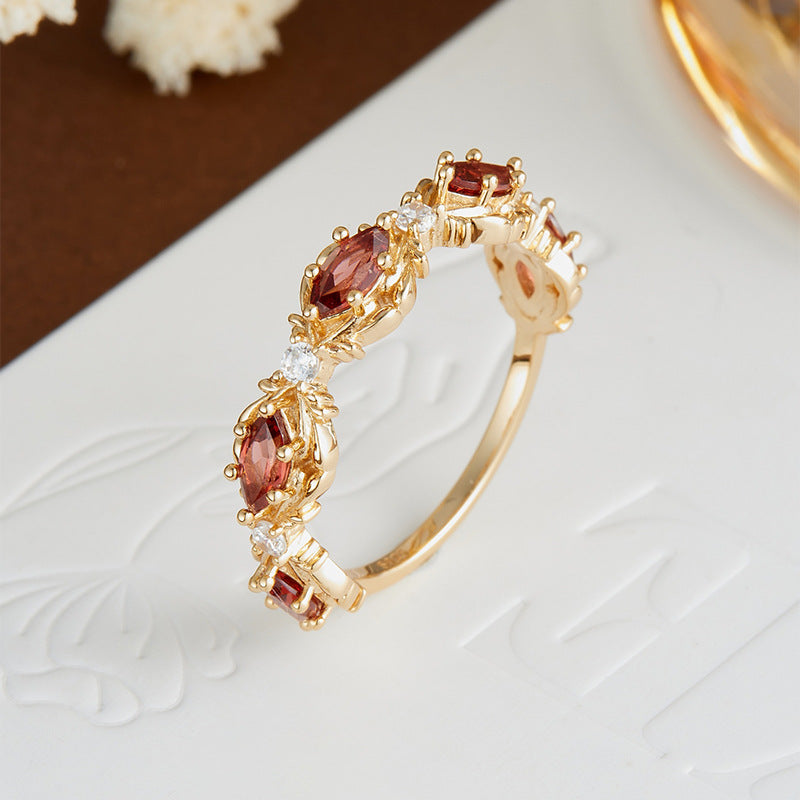 Marquise-Cut Garnet Band Ring