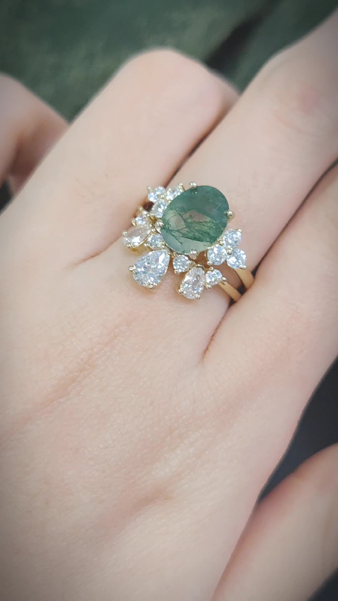 Regal Bloom Moss Agate Ring Set