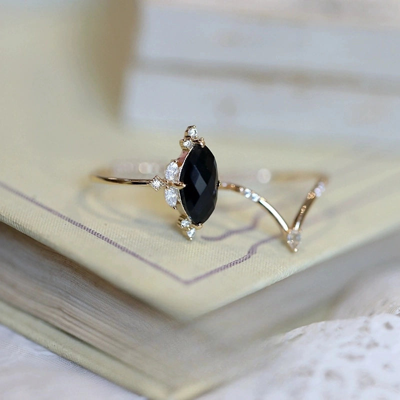 Sparkle Crown Ring Set with Black Onyx