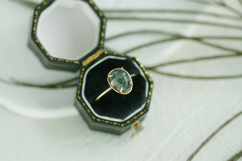 Minimalist Casual Moss Agate Ring