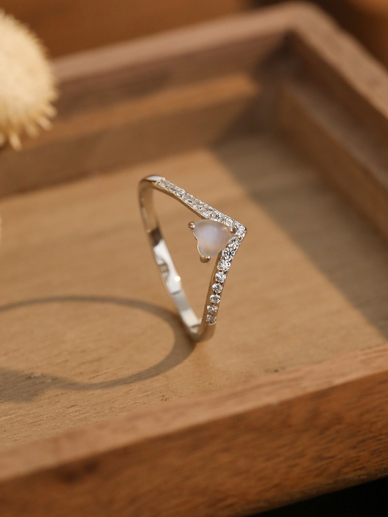 Moonstone Heart V Ring
