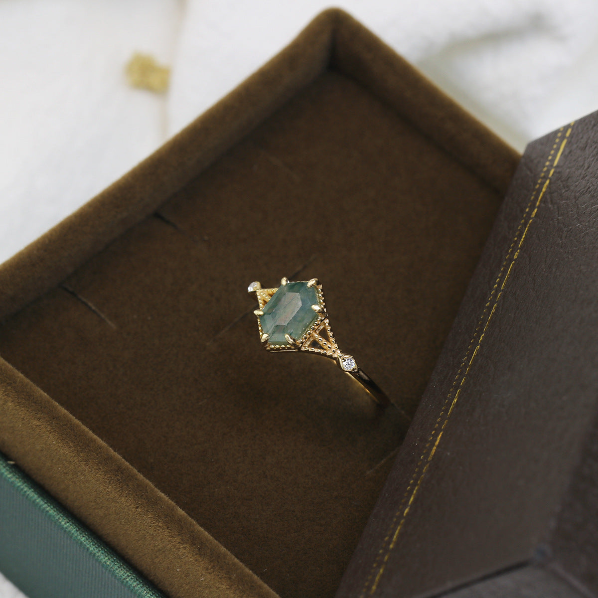 Verdant Prism Moss Agate Ring