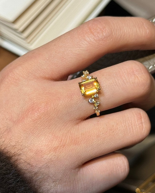 Natural Citrine Sterling Silver Sugar Cube Ring