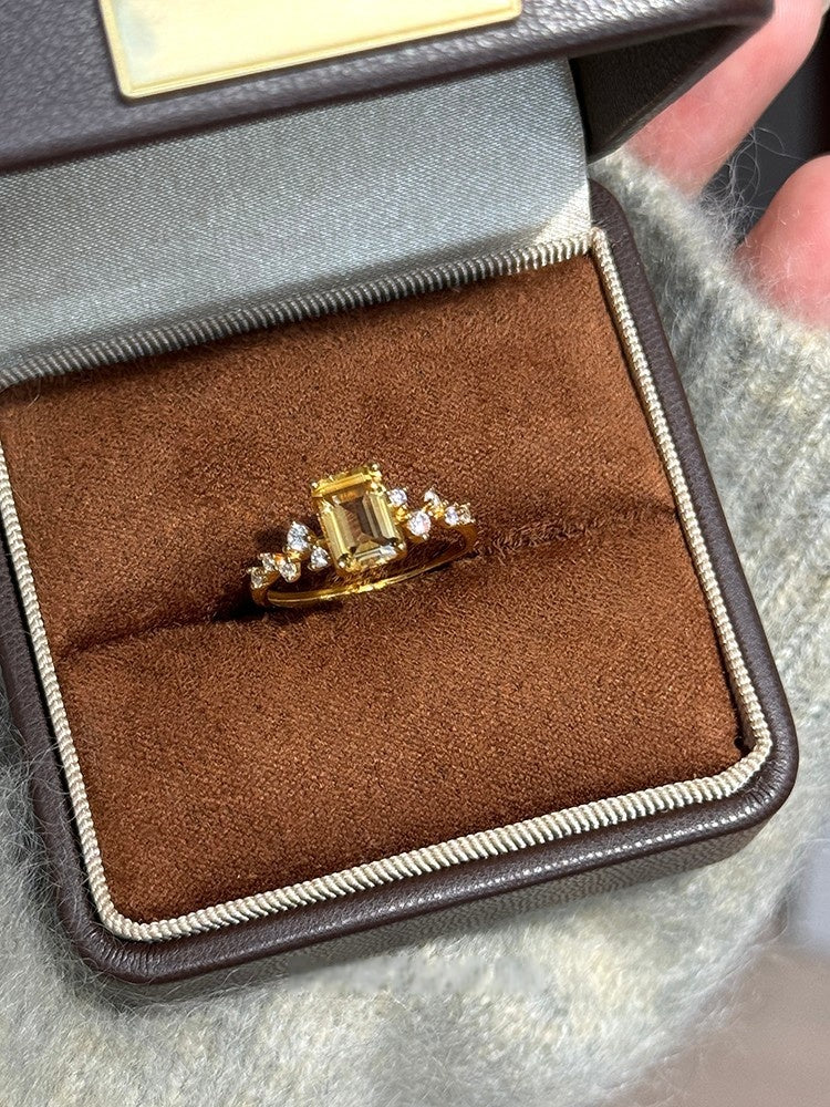 Natural Citrine Sterling Silver Sugar Cube Ring