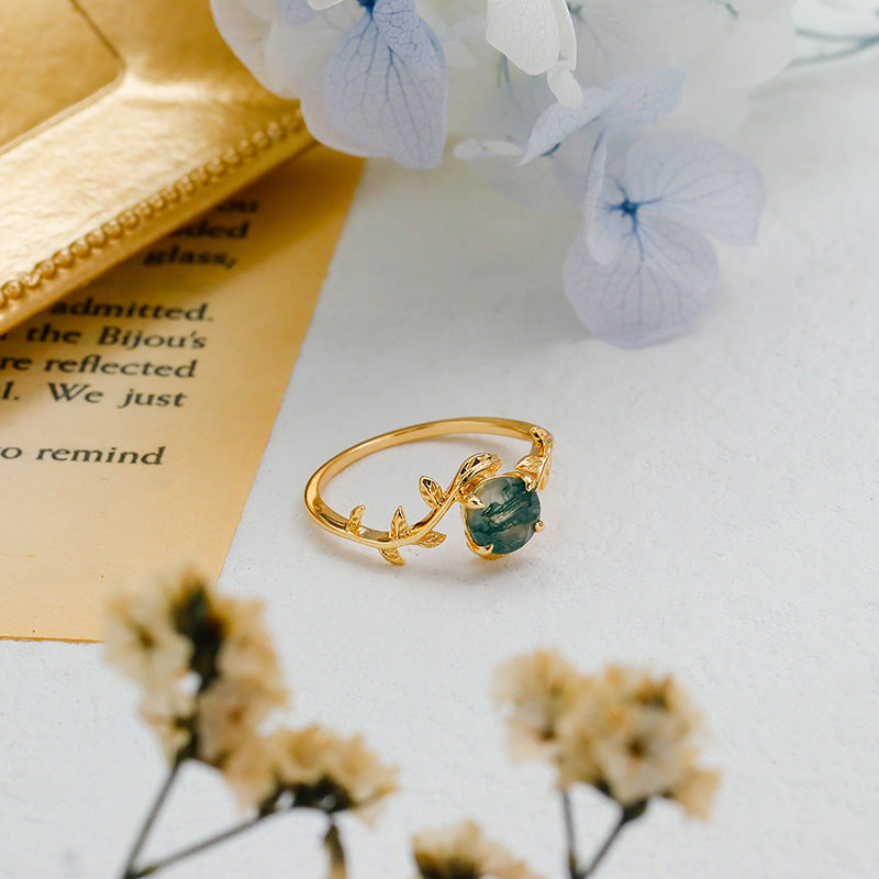 Moss Agate Vine Ring