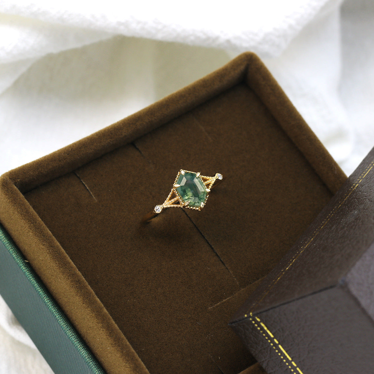 Verdant Prism Moss Agate Ring