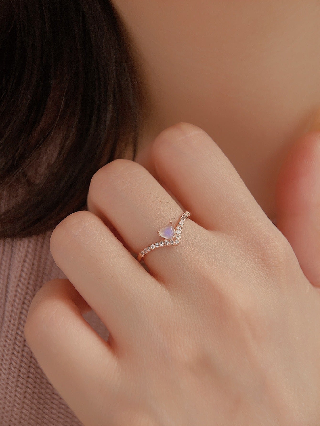 Moonstone Heart V Ring