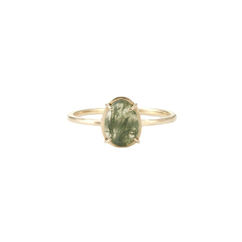 Minimalist Casual Moss Agate Ring