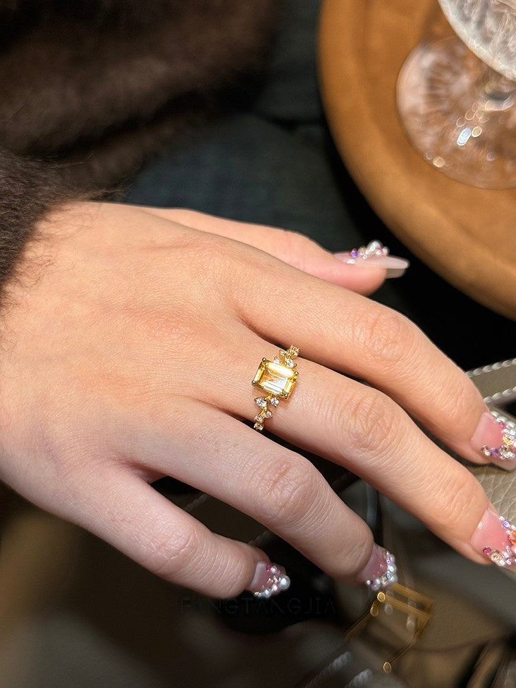 Natural Citrine Sterling Silver Sugar Cube Ring