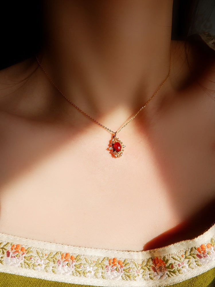 Vintage Bloom Garnet Necklace