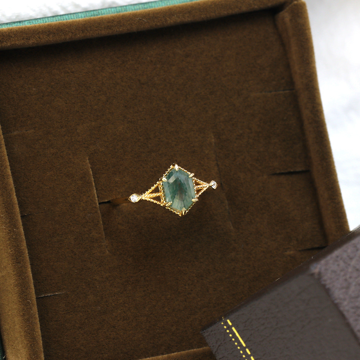 Verdant Prism Moss Agate Ring