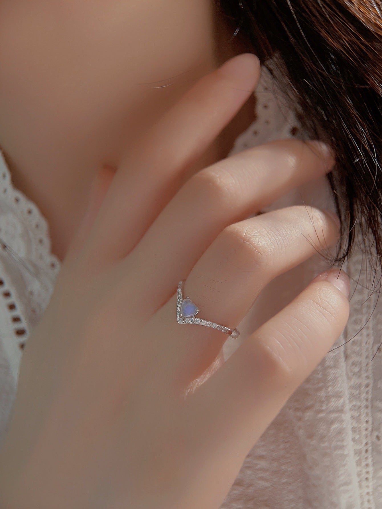 Moonstone Heart V Ring