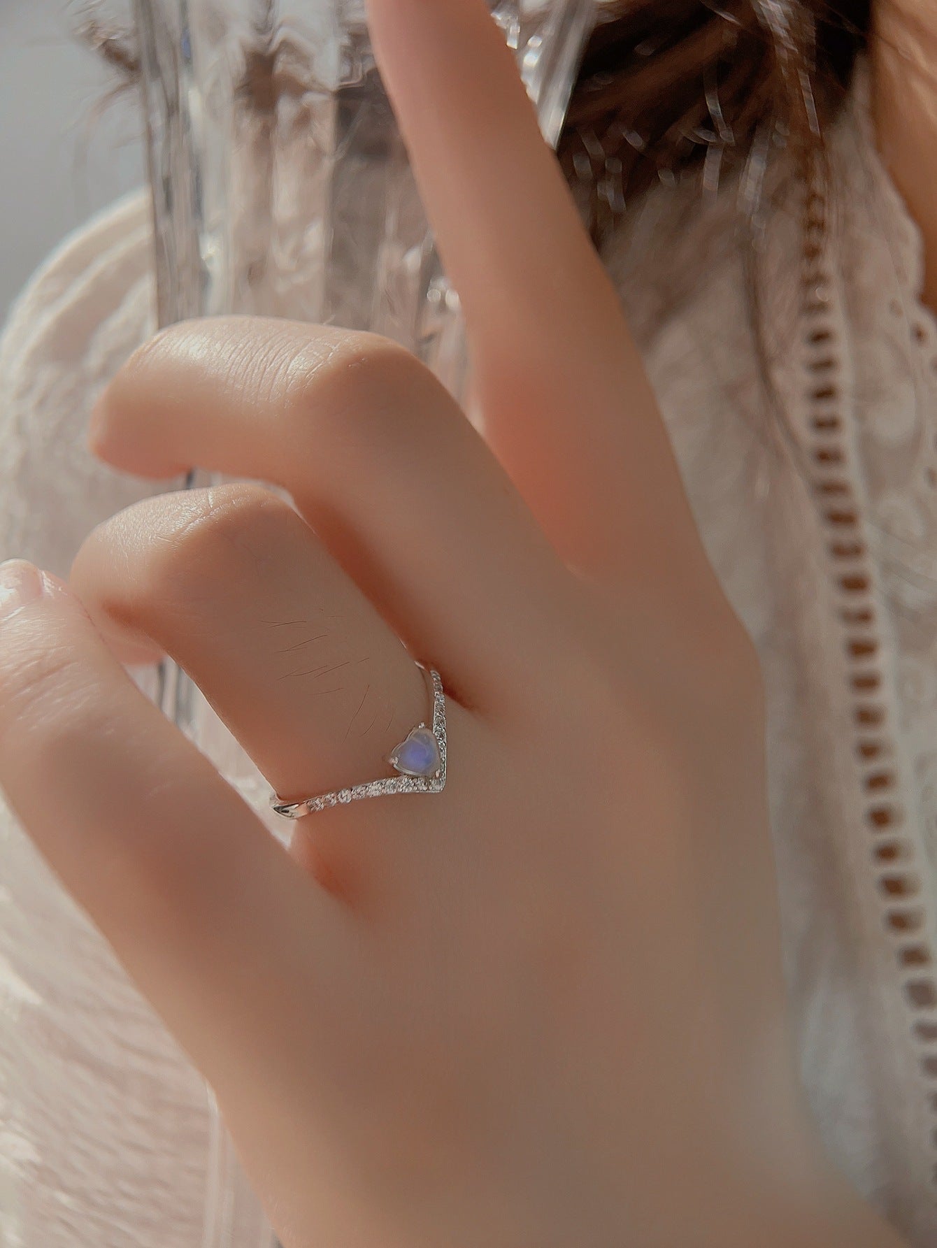 Moonstone Heart V Ring