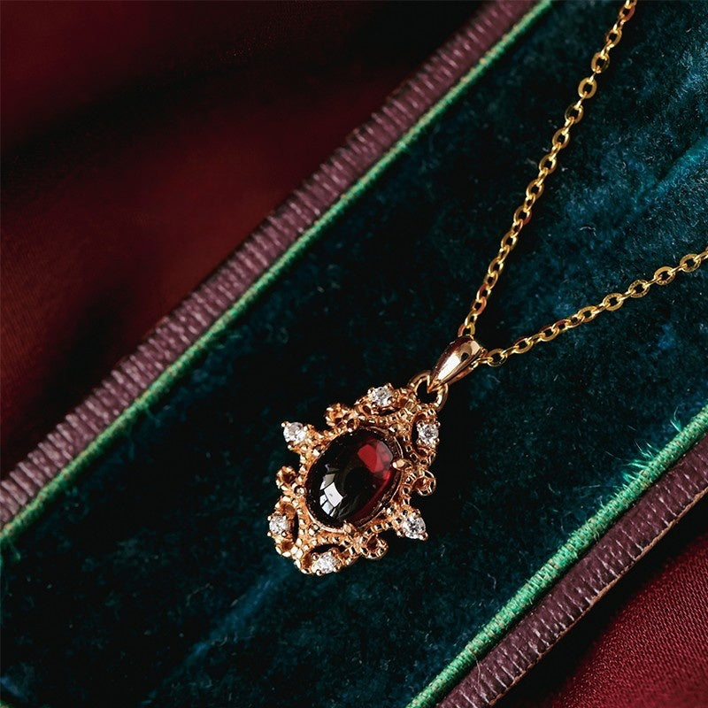 Vintage Bloom Garnet Necklace