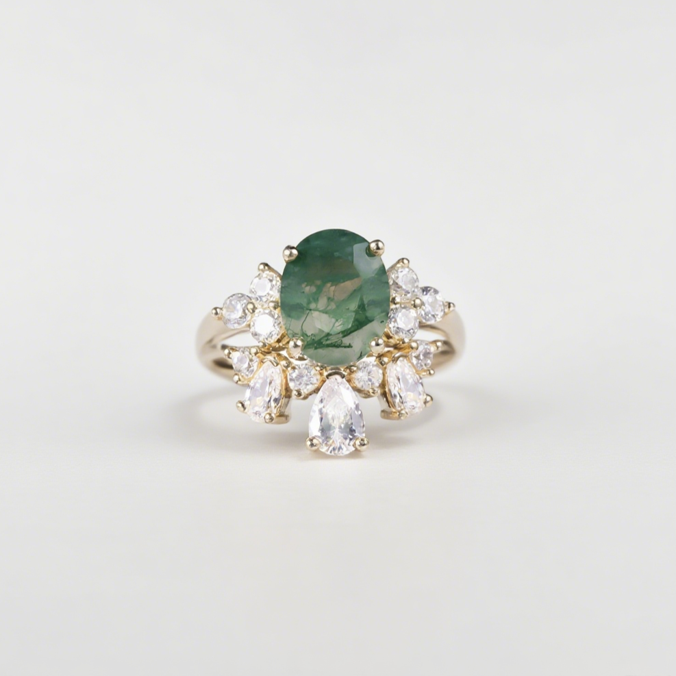 Regal Bloom Moss Agate Ring Set