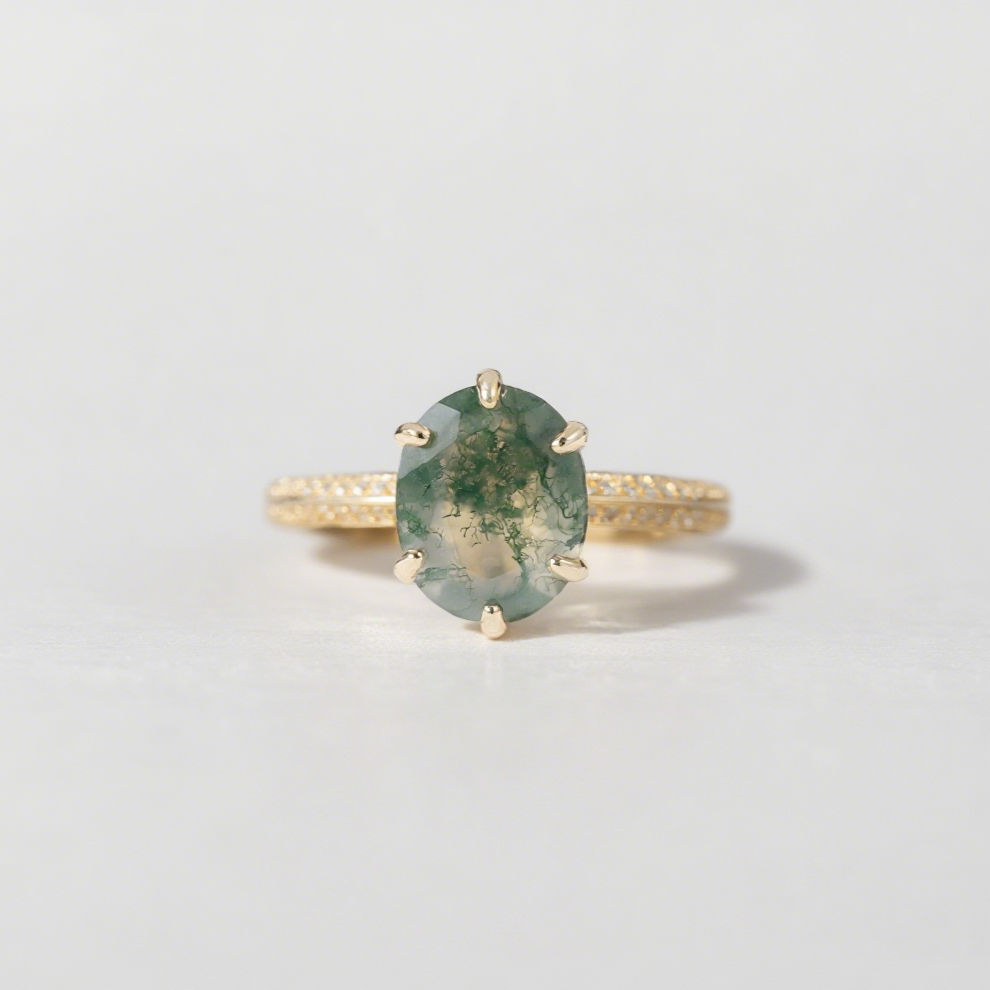 Verdant Geometry Moss Agate Ring Set