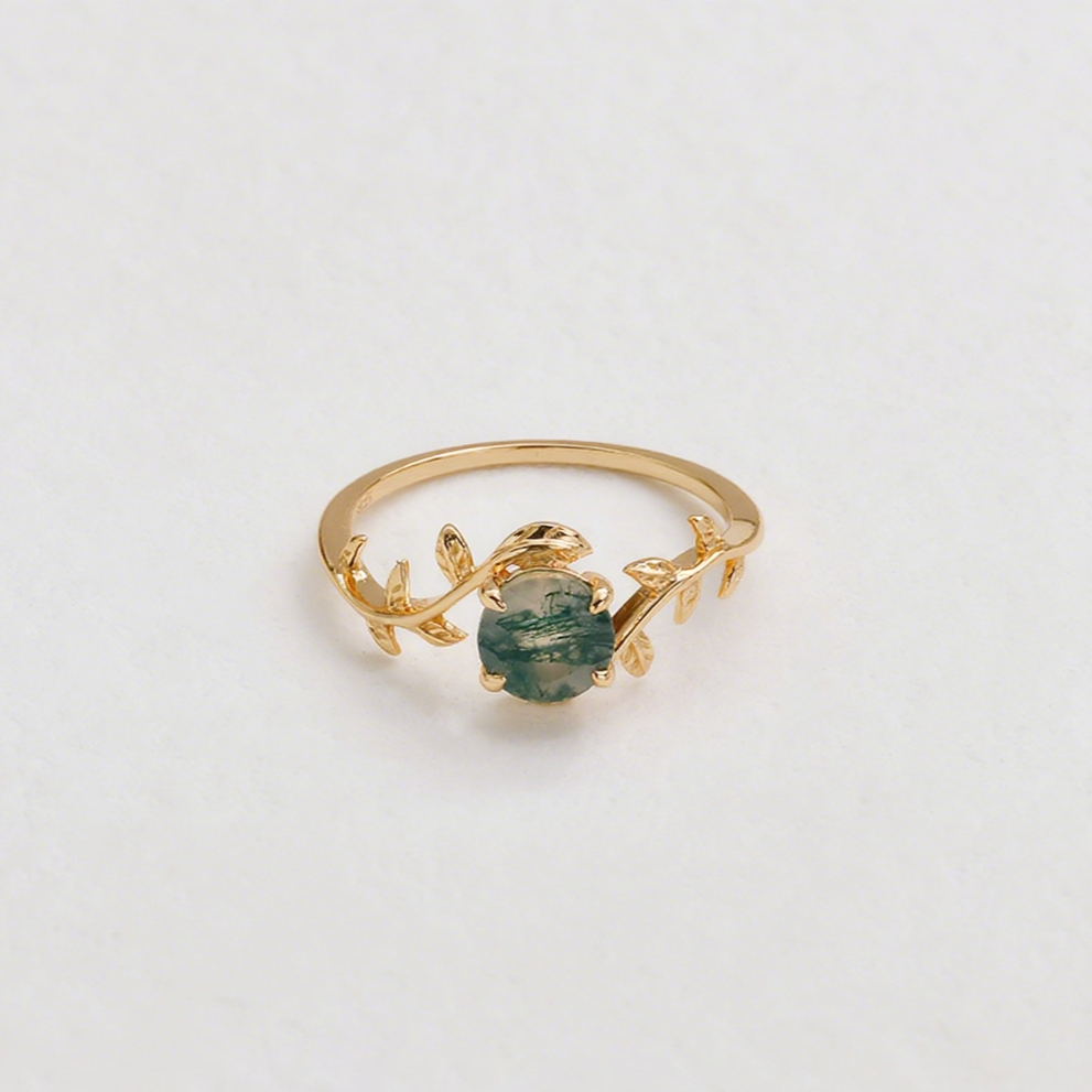 Moss Agate Vine Ring