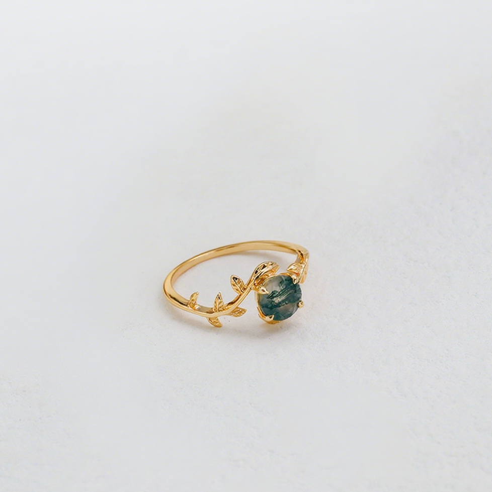 Moss Agate Vine Ring