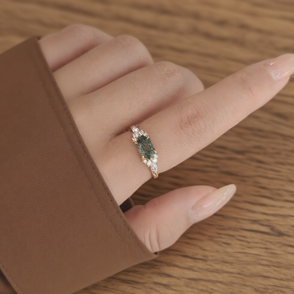 Verdant Hex Moss Agate Ring