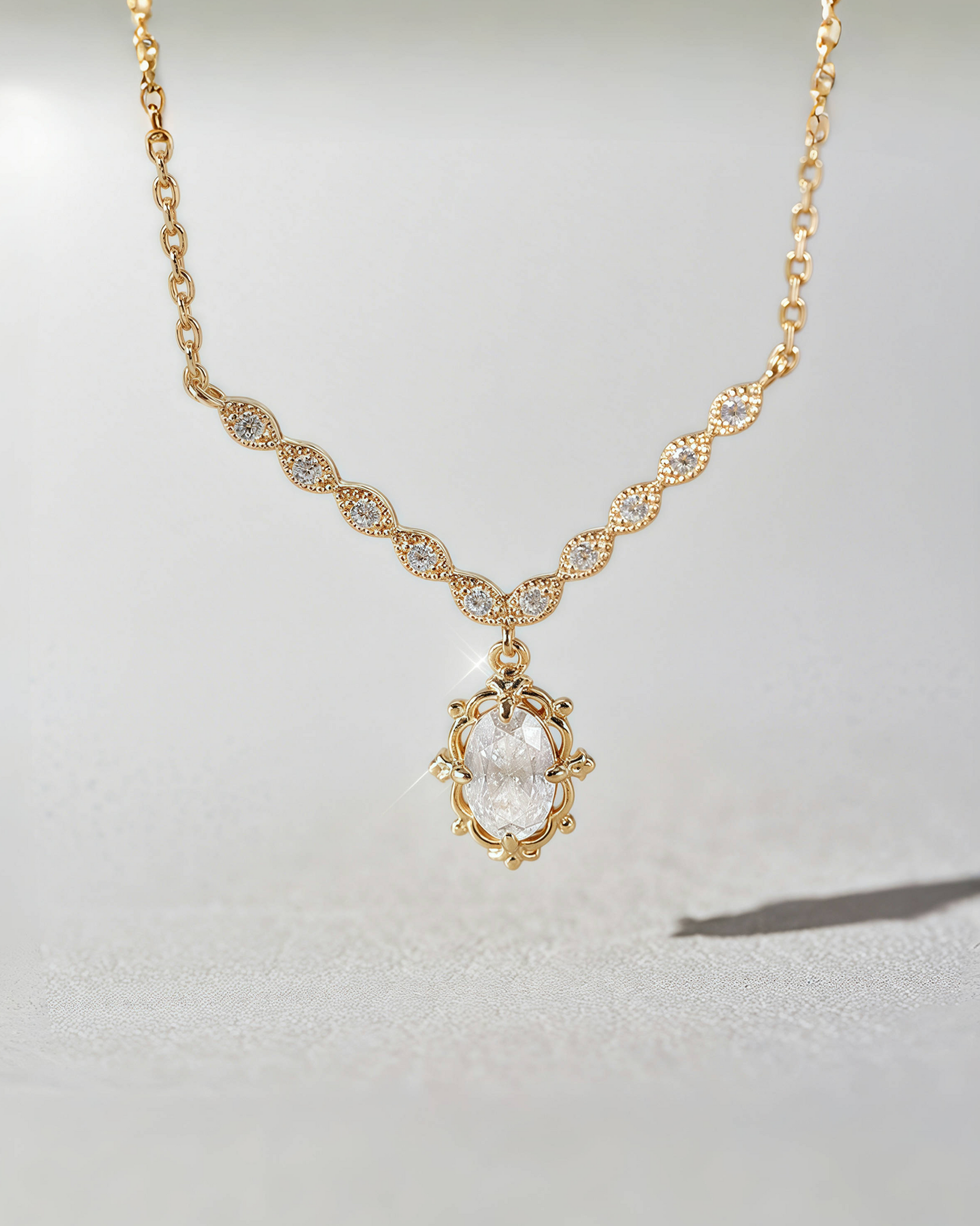 Vintage Oval Crown Moissanite Necklace