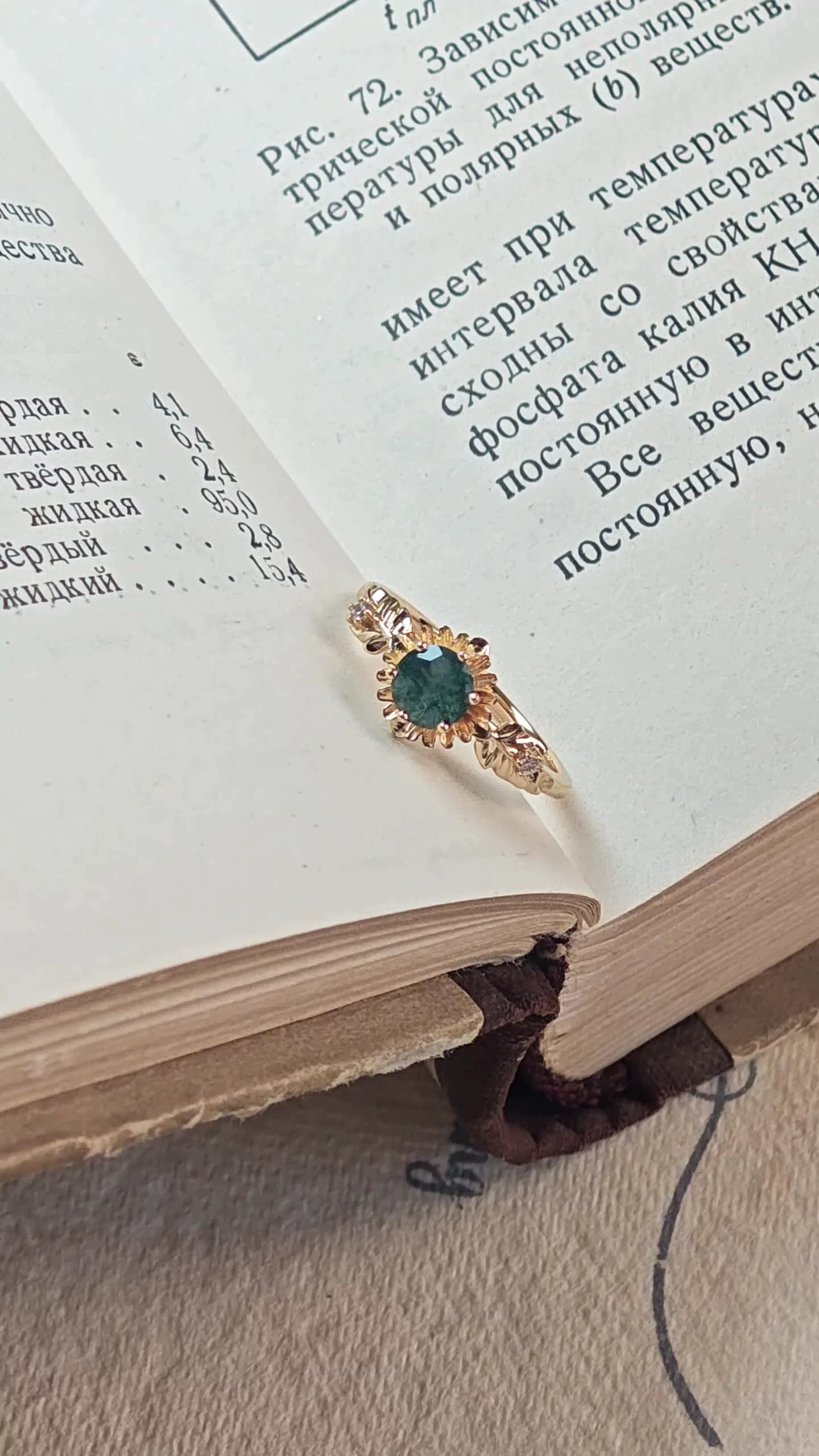Sunflower Bloom Round Cut Moss Agate Ring