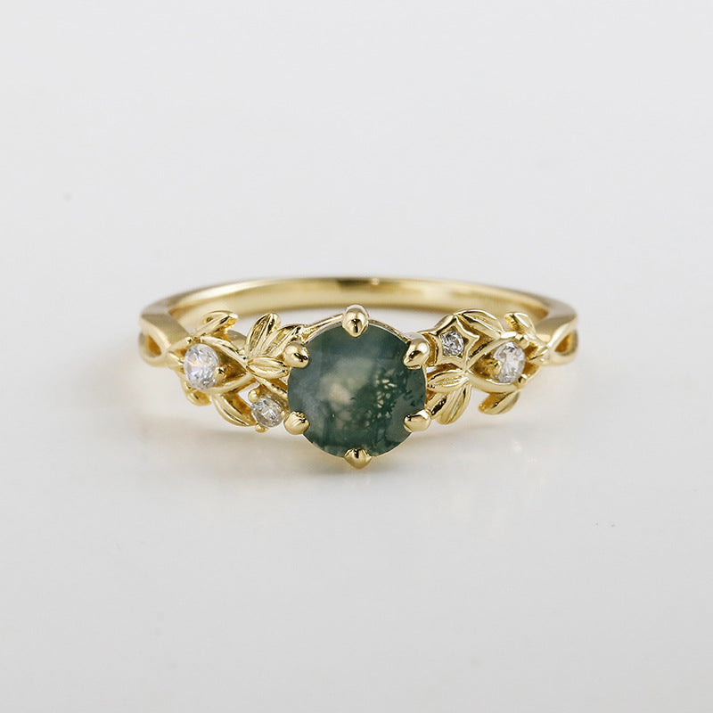 Verdant Leaf Moss Agate Ring