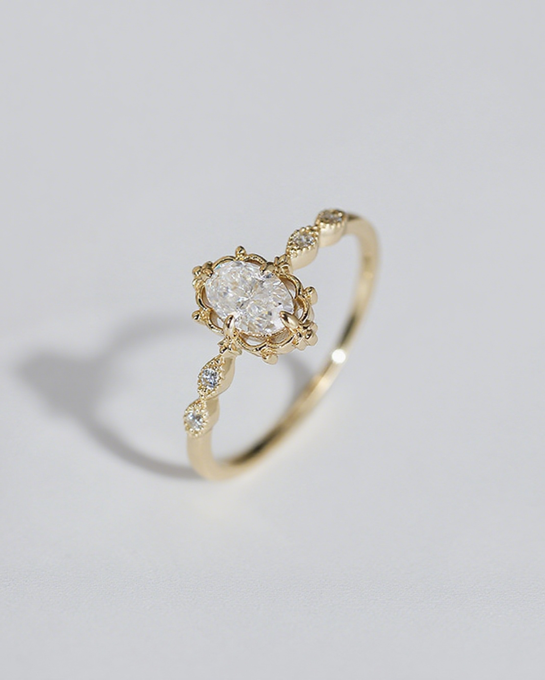 Vintage Oval Crown Moissanite Ring