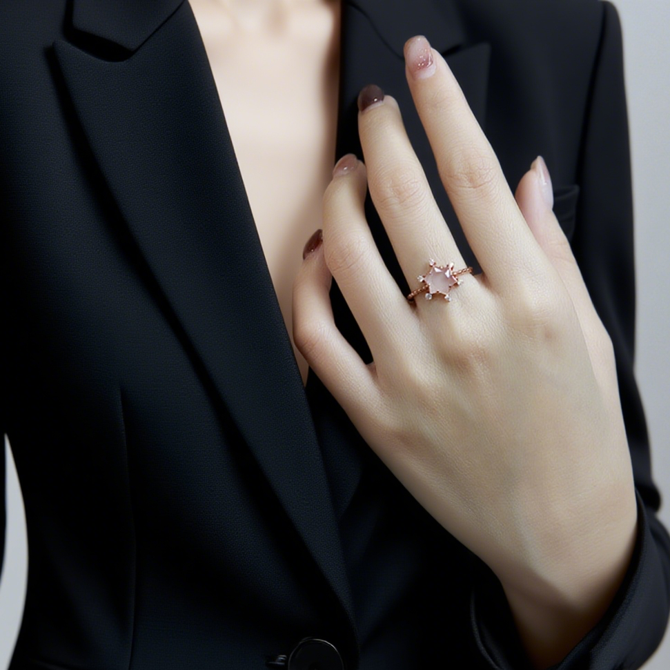 Stellar Blush Rose Quartz Ring
