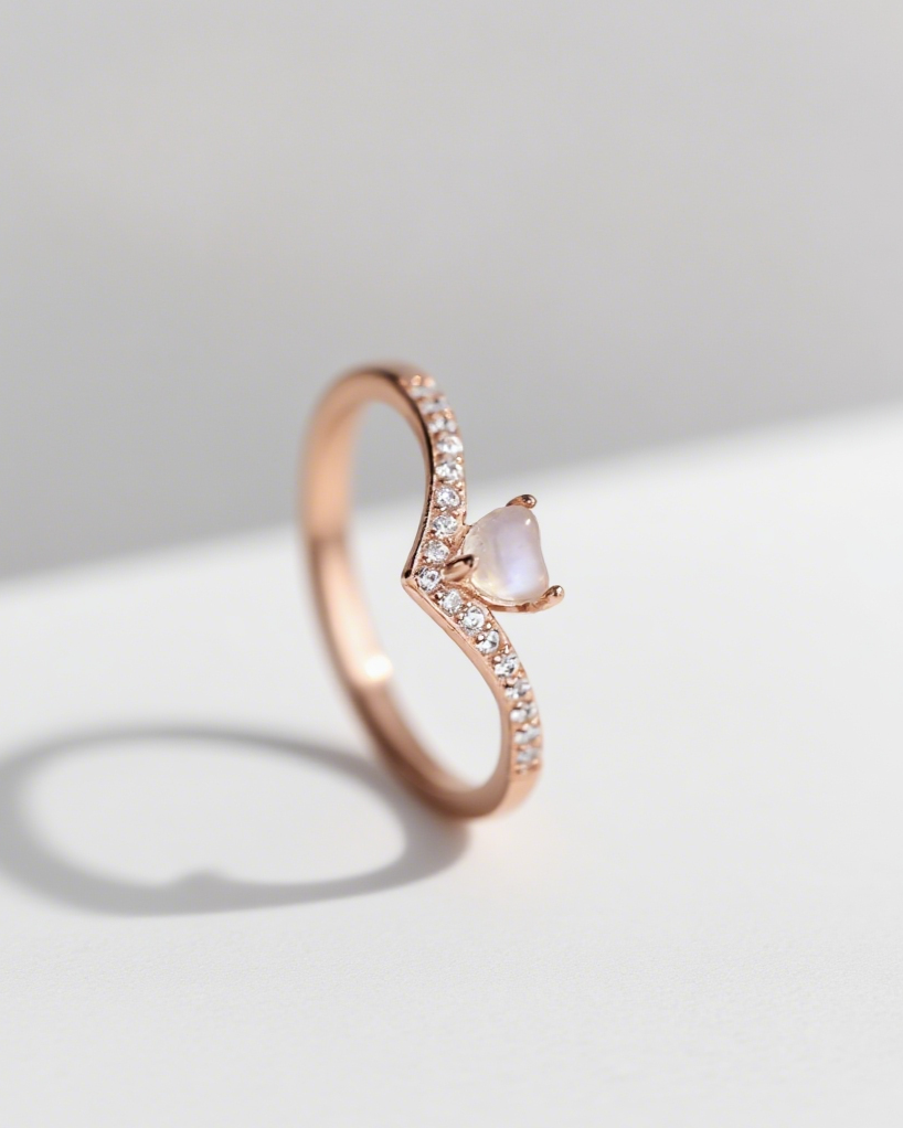 Moonstone Heart V Ring