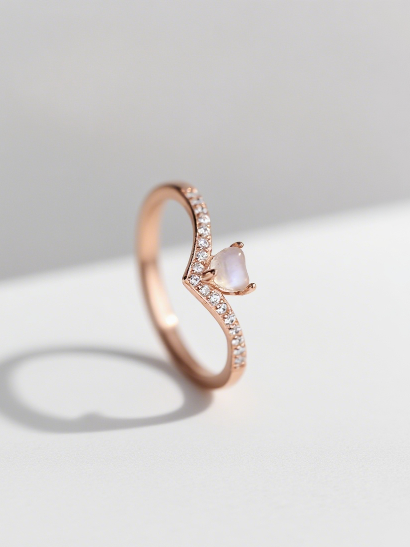 Moonstone Heart V Ring