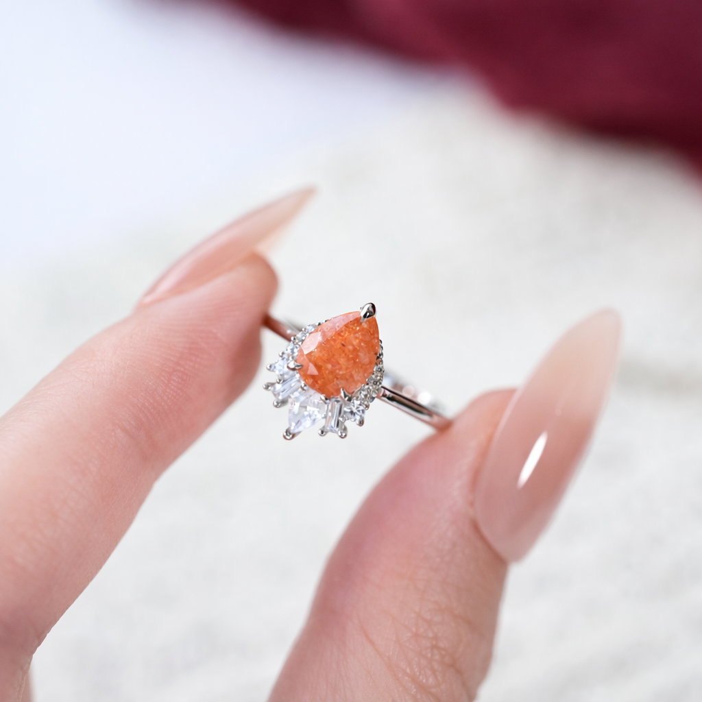 Pear-Cut Sunstone Teardrop Ring
