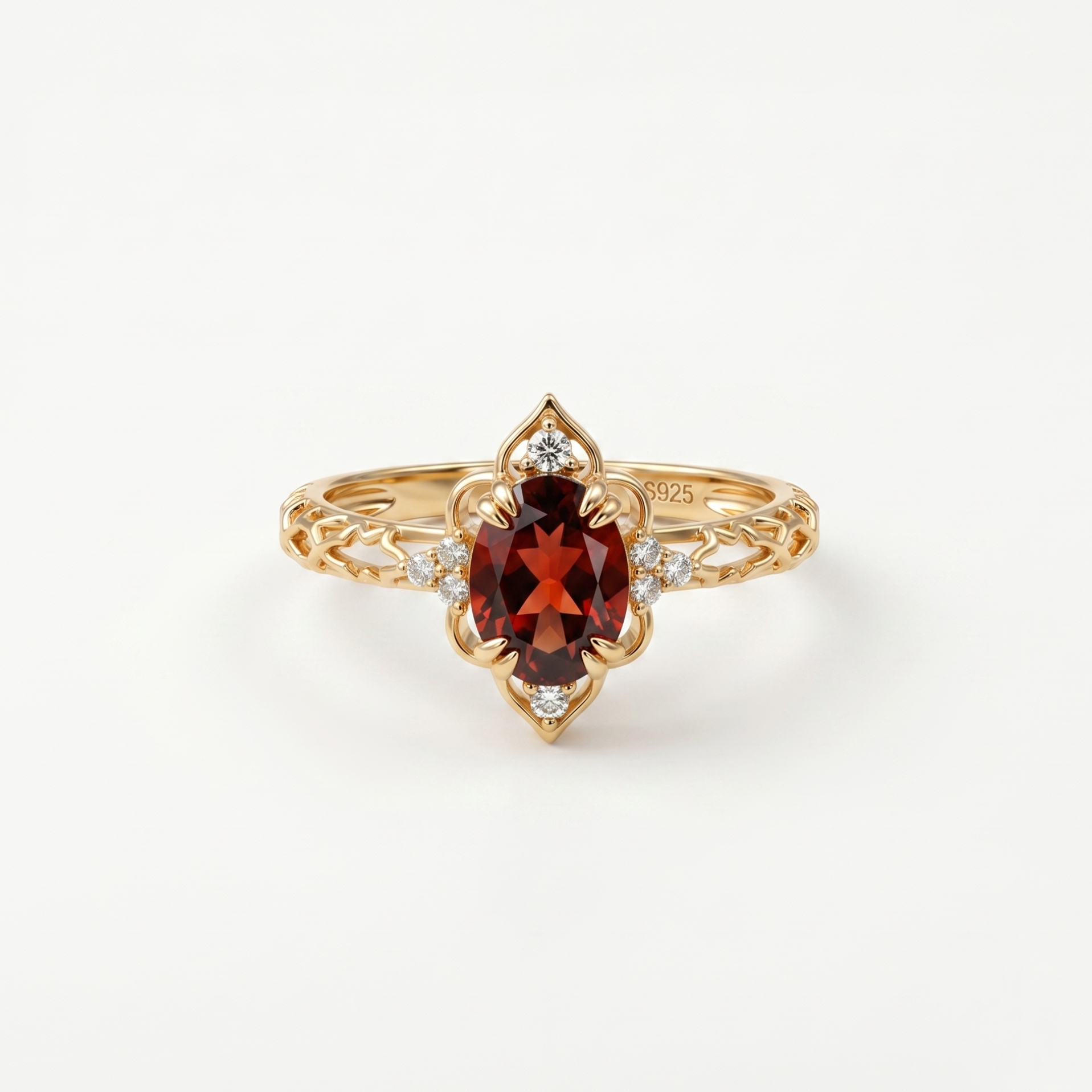 Crimson Oval Garnet Vermeil Ring