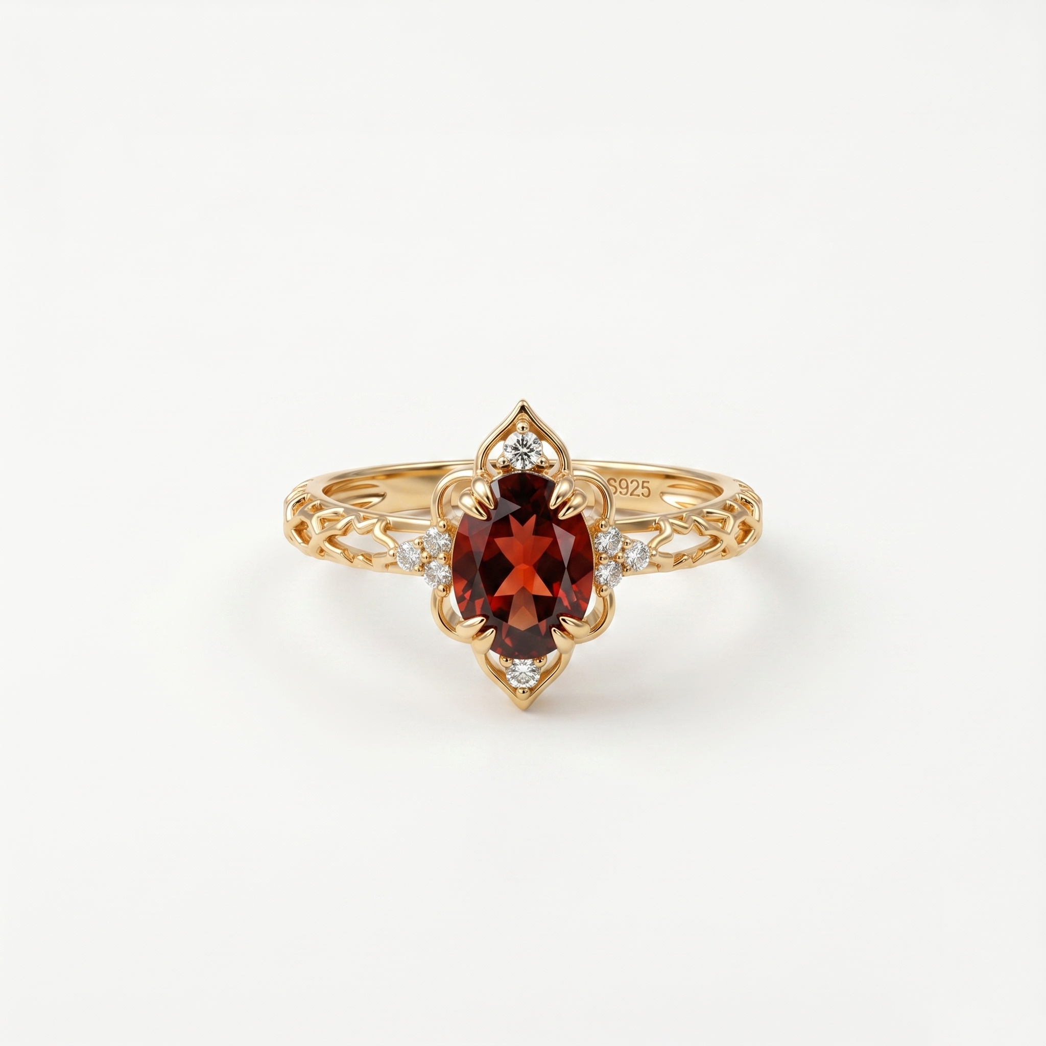Crimson Oval Garnet Vermeil Ring