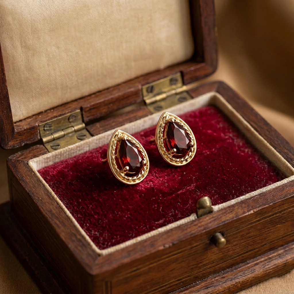 Crimson Teardrop Garnet Stud Earrings